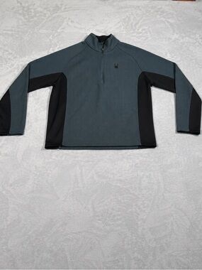 Spyder Half-Zip Pullover in Slate Green and Black Panels